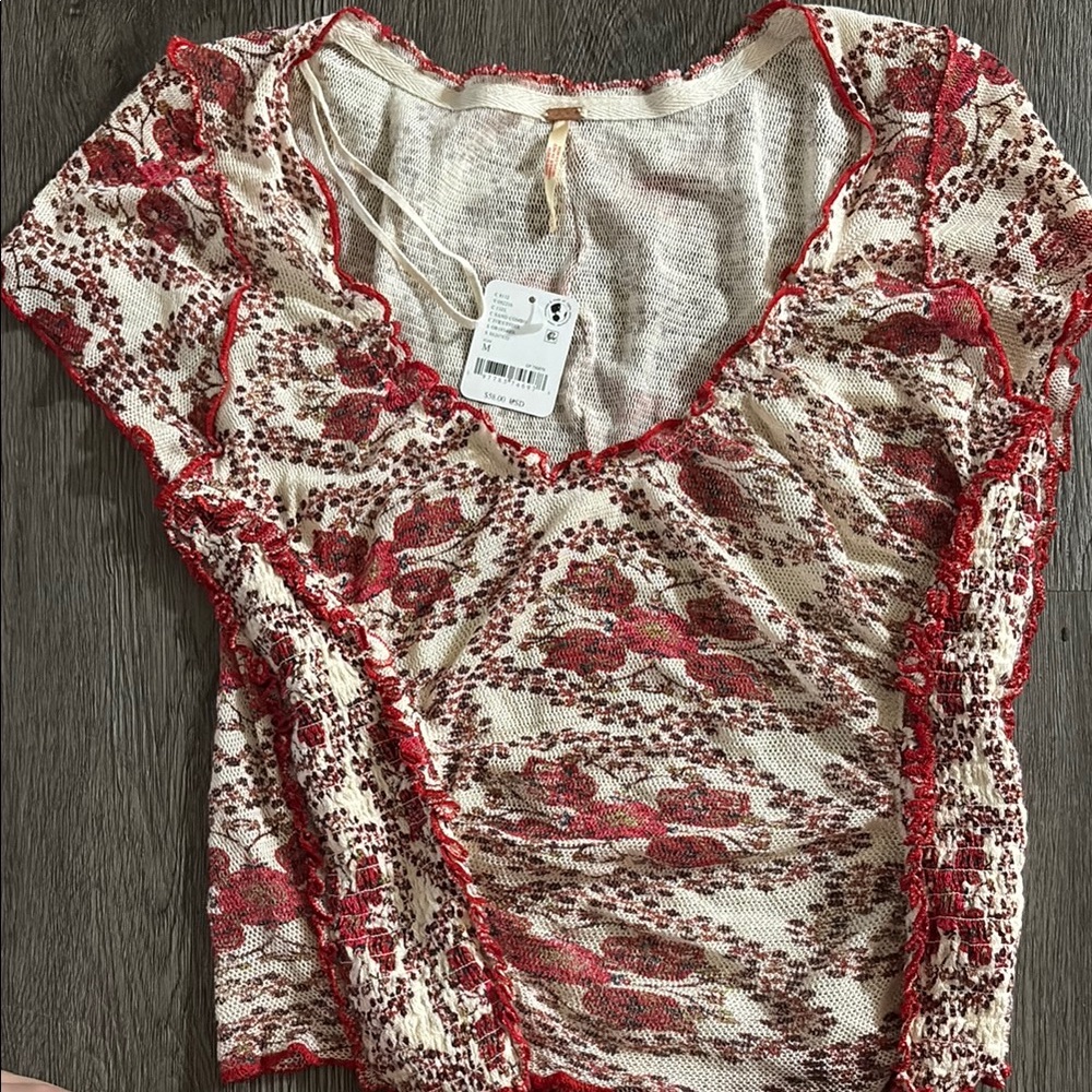 Floral Lace Red and Cream Top